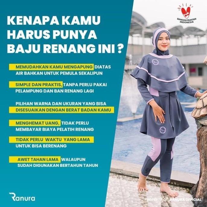 Baju Renang Muslimah Mengapung / Baju Wanita Dewasa  Panjang Ranura Grey Purple Alat Terapi Renang