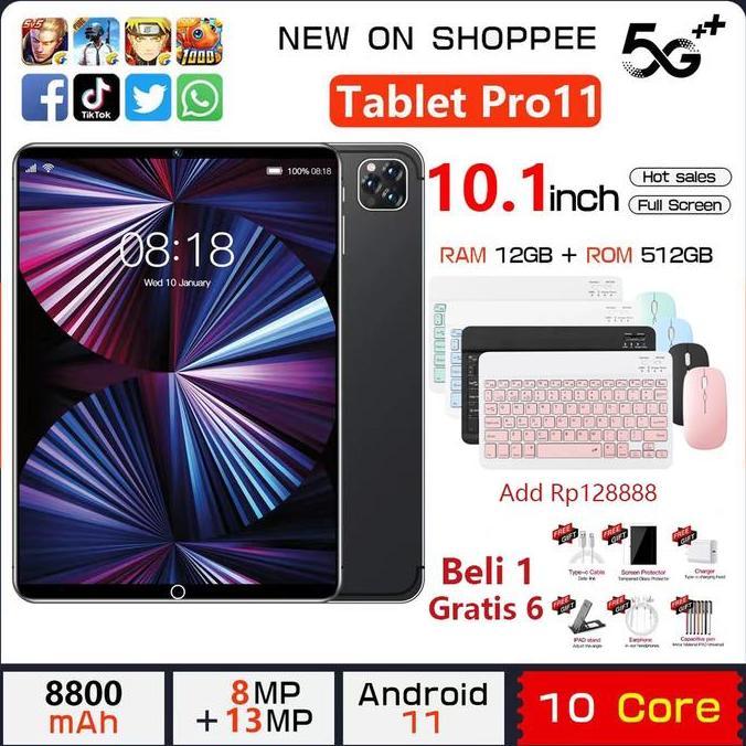 Allthebest- 2023 Tablet 5G Baru Galaxy ipad Pro11 Tab 10.1inch RAM