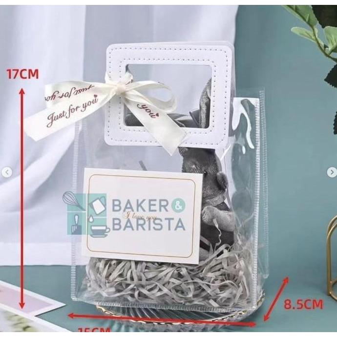 Ready stock] plastic bag mika size s / m pvc bag handle goodie bag kantong souvenir transparan kokoh