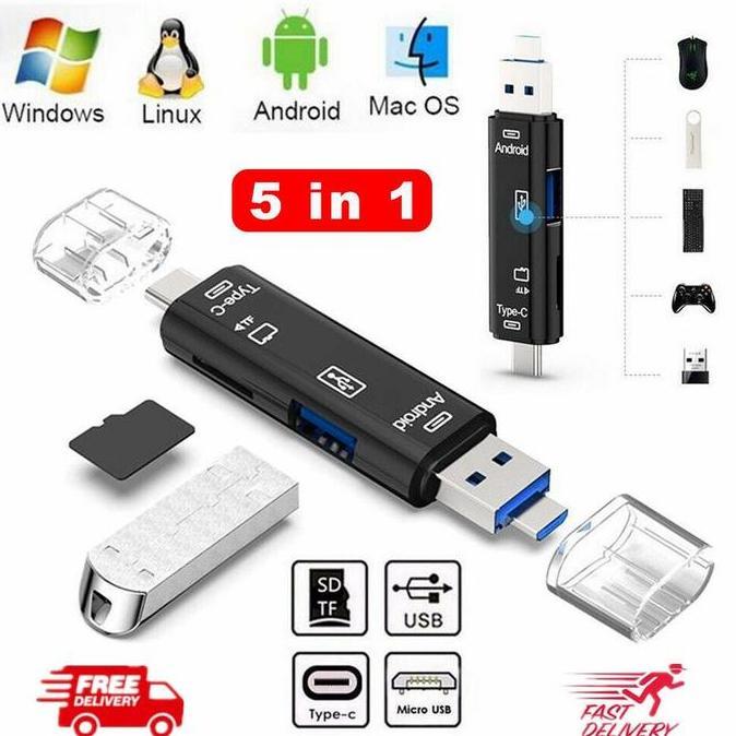 Allthebest- Card Reader 5 in 1 Type C Micro USB TF Memory Card OTG