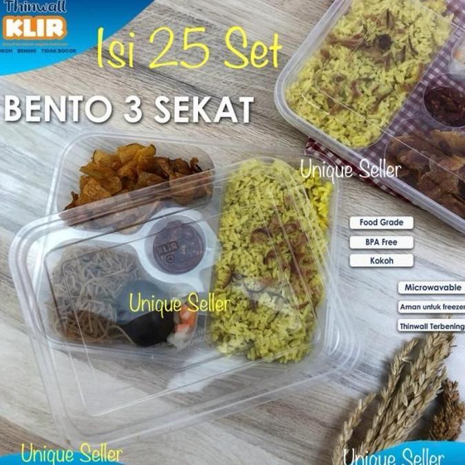 [Isi25] Thinwall Bento Sekat 3 FLAT KLIR / Thinwal Bento Sekat 3 isi 25 / Mika Bento Sekat 3 / Mika 