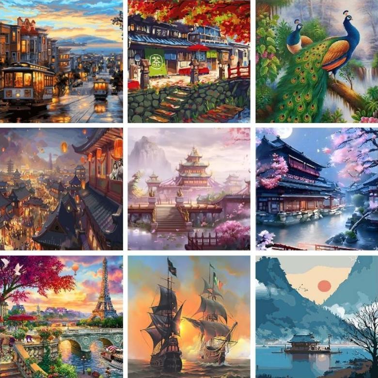 READY STOCK [40x50cm] DIY Paint By Numbers Oil Painting Kit Canvas Paint by Numbers Terbaru