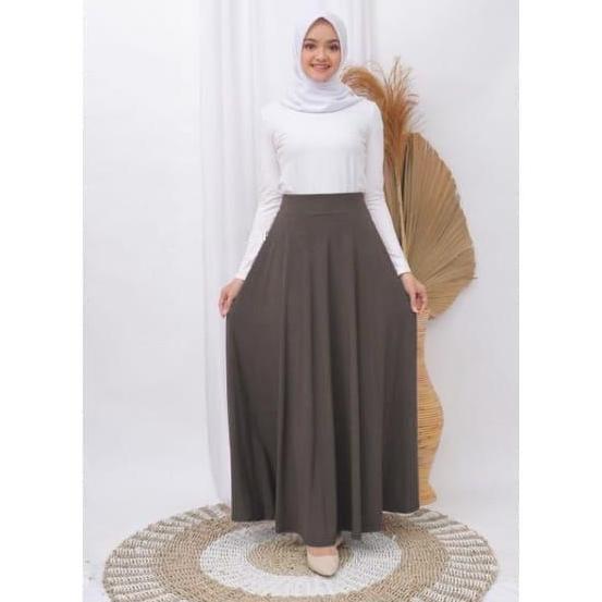 Rok Payung Panjang Wanita Rok Lebar Karet Tebal Muslim Bawahan Maxi Hitam