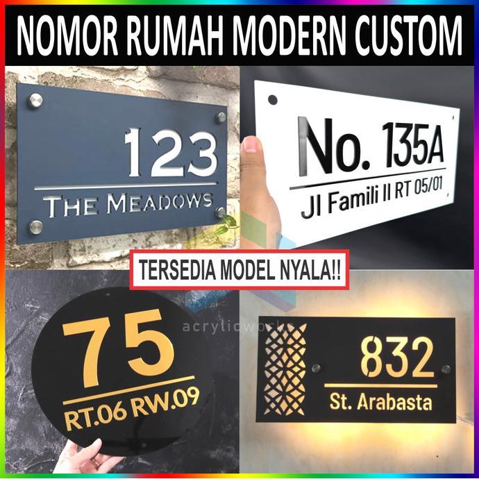 Nomor Rumah Acrylic Modern Timbul Negatif Nyala LED