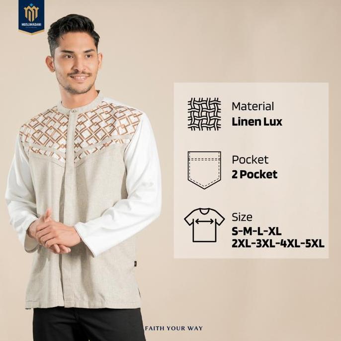 Muslimadani Baju Koko EIJAZ Regular dan BSize Koko Dewasa Lengan Pendek dan Lengan Panjang Bordir Ke
