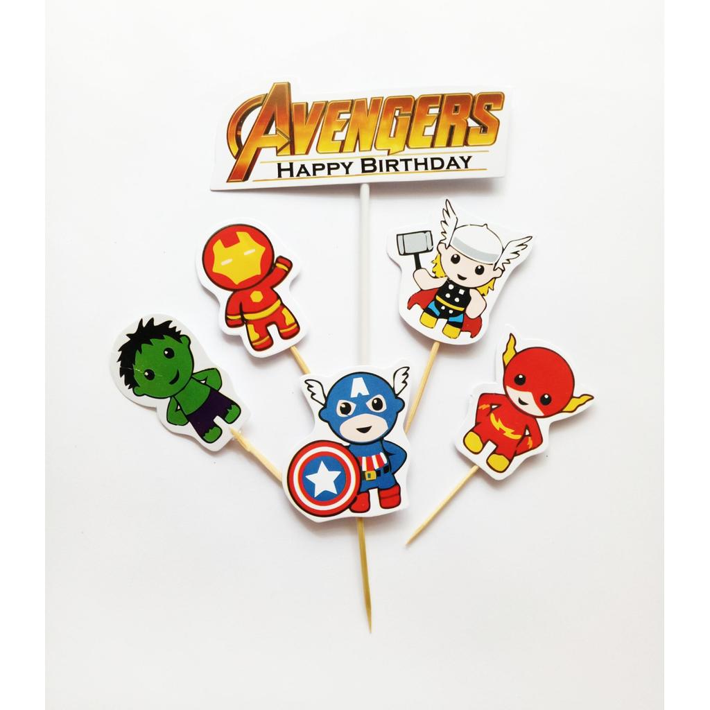 Satu set toper topper cake hiasan kue ulang tahun karakter avengers