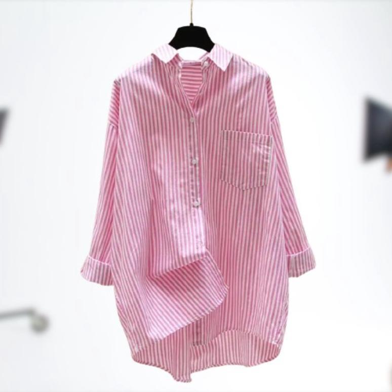 TERLARIS Kemeja Salur Wanita//Kemeja Saku//Baju Atasan Remaja Dewasa//Outfit Kekinian//Kemeja Terlar