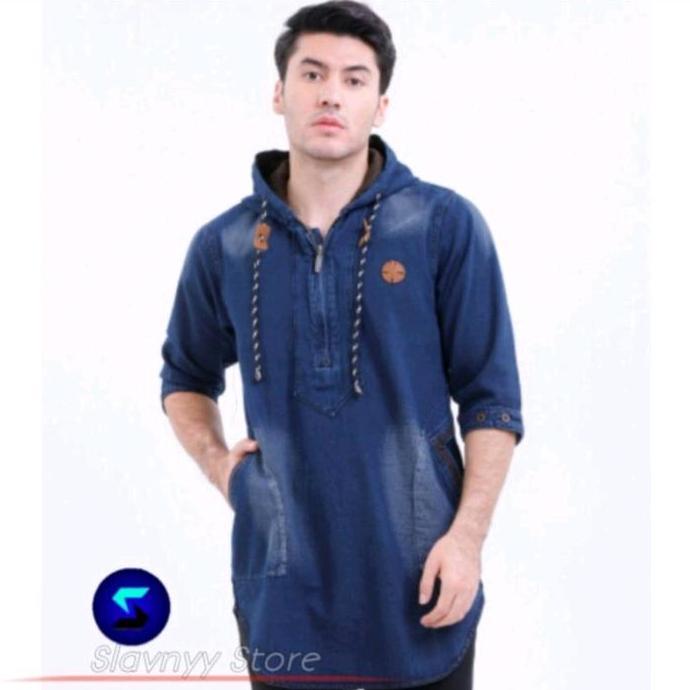 KOKO JEANS HOODIE / QURTA HOODIE DENIM PROGRES MANN Hitam Navy Muslim Pria Nyaman Baju