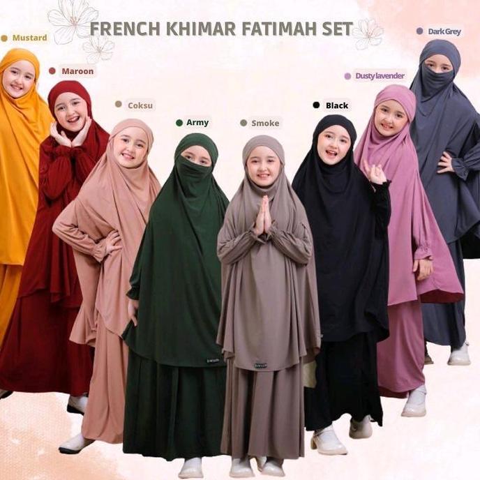 Gamis Syar'i Anak French Khimar set PREMIUM. Warna Putih,Hitam,Polos