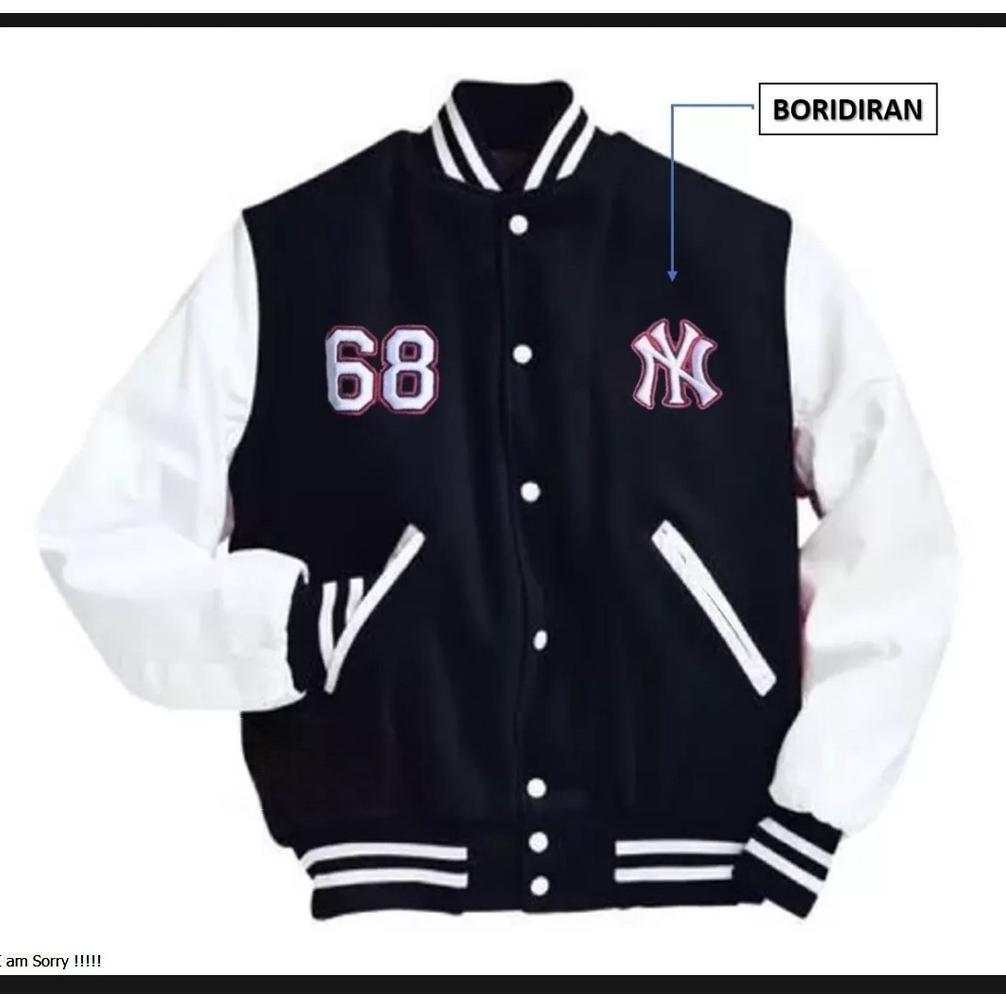 FREE ONGKIR JAKET BASEBALL NY MOTIF BORDIR ORIGINAL / JAKET BASEBALL VARSITY BORDIRAN MOTIF NY SIZE 