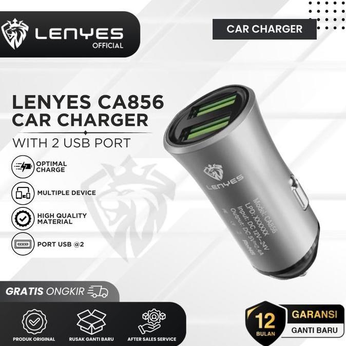 Lenyes Charger Mobil CA856 2.4A 2 USB Multiple Protection Original Adaptor Besi Garansi 12 Bulan Hit
