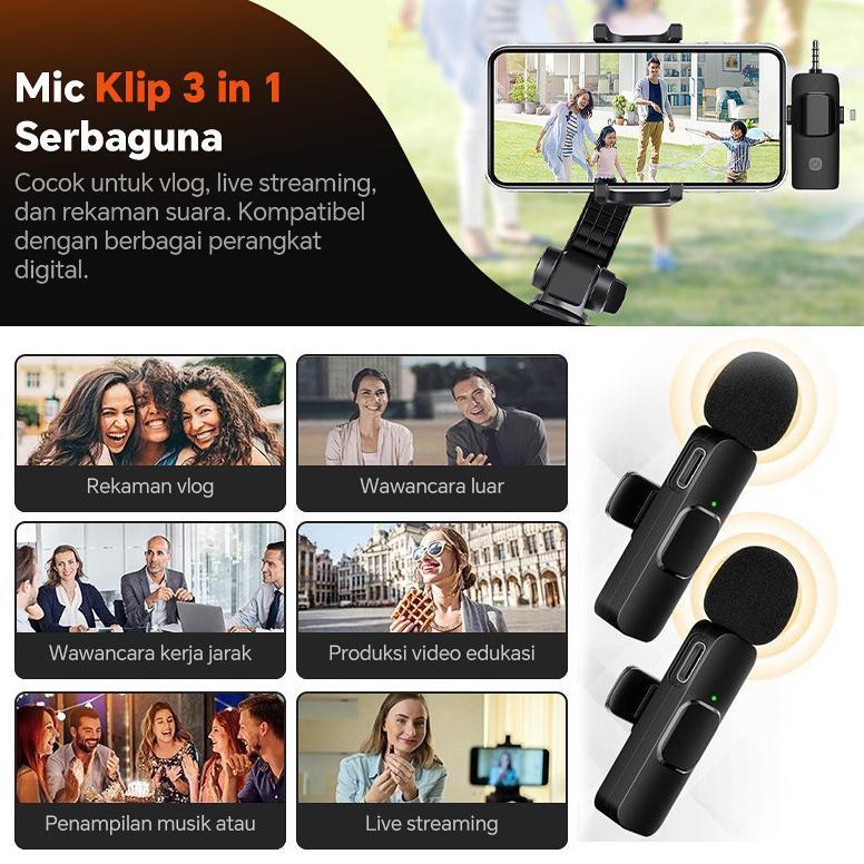 new product mix.suara k15 3 in 1 2 mic wireless microphone hp tanpa kabel mini clip on mic wireless 
