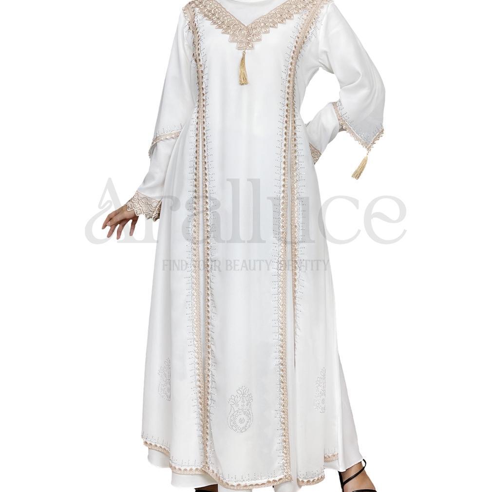 Discount ARALLUCE Baju gamis putih wanita kekinian ARL 019 - Dress abaya warna putih terbaru mewah d