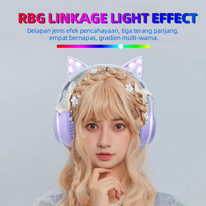 Speciplus Headphone Bluetooth Gaming Bluetooth 5.3 Cat Ears Gaming Headset RGB Light 7.1 With Noise 
