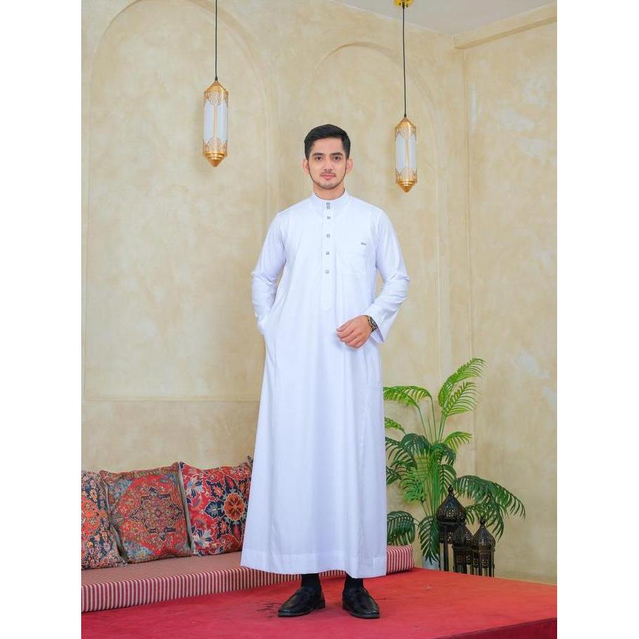 AL Haramain Series Semi Wol Thobe Hassan Jubah / Gamis Pria Dewasa (241766/67/68) | Putih