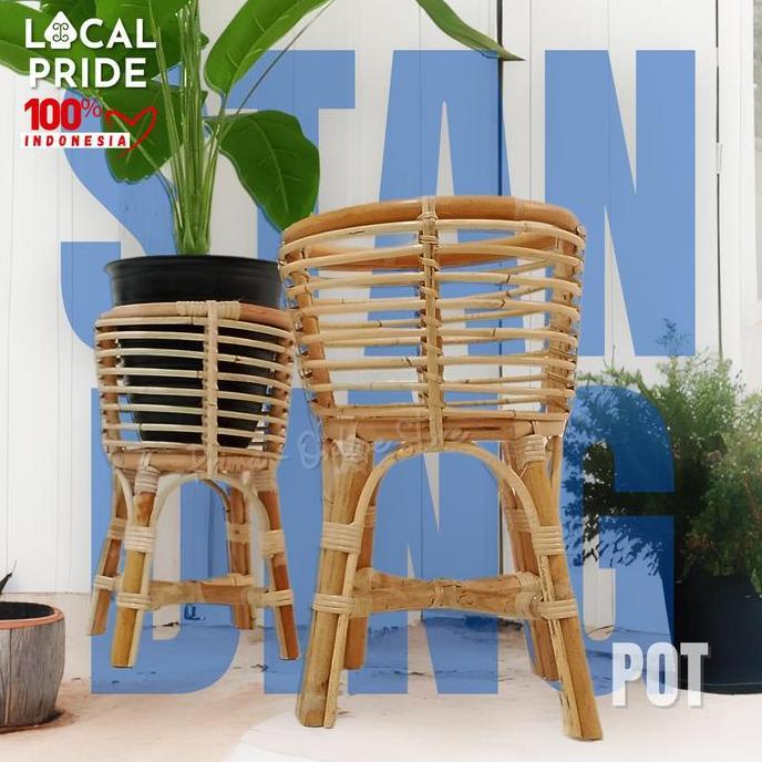 Tmn- Standing Pot Rotan Alami & Sintetis Aesthetic Vas Bunga Rotan Ukuran 35 - 55 Cm Untuk Tanaman
