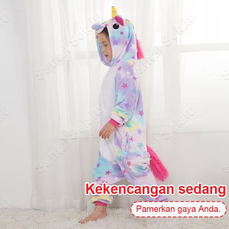 Kostum Onesie Kigurumi Kartun Anak Anak Dewasa: Dino, Unicorn.Cow, Stitch Piyama Cosplay Bahan Lembu
