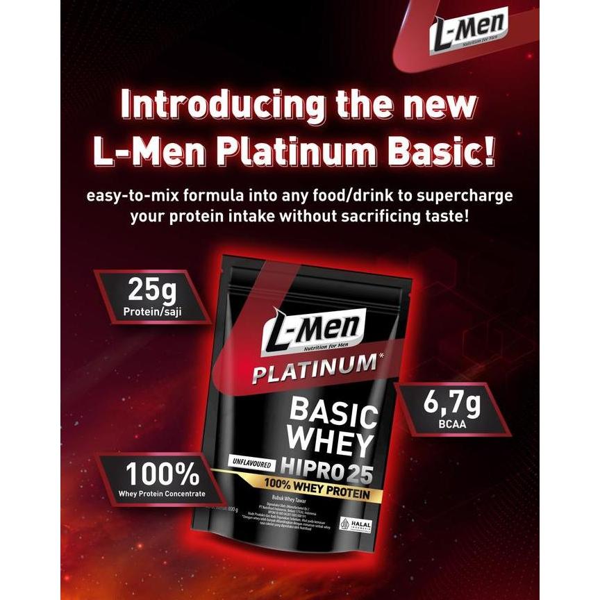 Whynottx- Buy 2 Free Shaker - L-Men Platinum Basic Whey Protein Unflavoured 800Gr 1,7Lbs - 25G Whey 