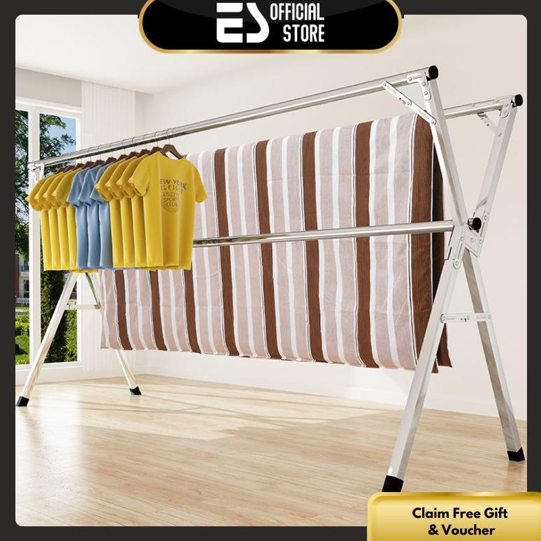 ES Jemuran Baju Lipat Tiang Jemuran Pakaian Kuat Tempat Jemuran Baju Portable Gantungan Baju
