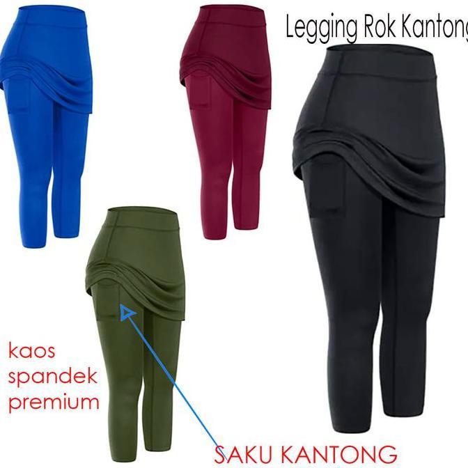 Lansungkirim- Legging Rok Sport Senam Aerobic Ada Kantong Samping - Rok Legging Senam Putih Polos Pr