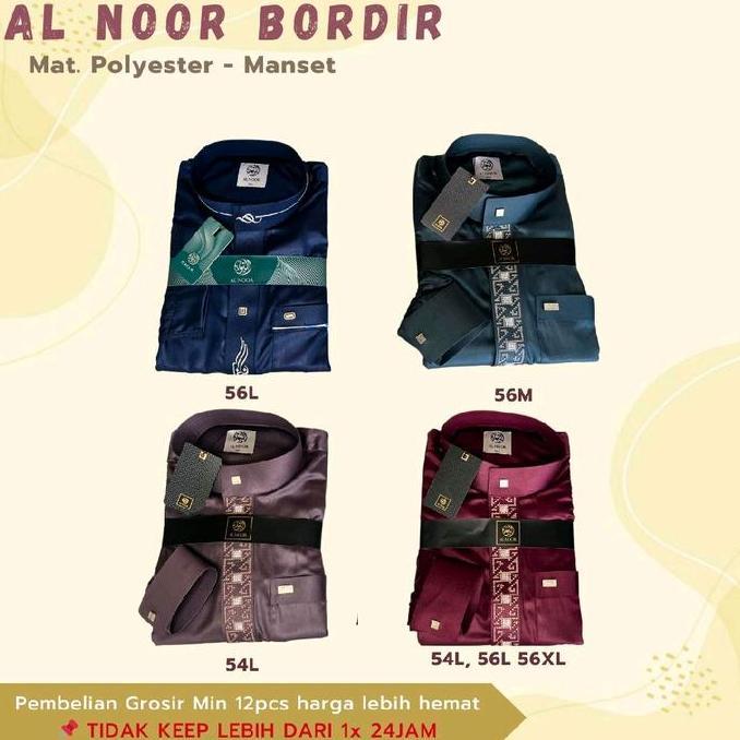 Jubah Al Noor Bordir Warna Manset & Non Manset - Polyster Mengkilap - Panjang, Katun, Pria, Pendek, 