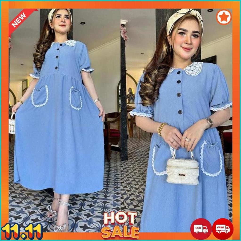 Amanda Daster Saku Lucu Dress Cewek Korea Style Remaja Daster Kekinian Terbaru Daster Polos Wanita [