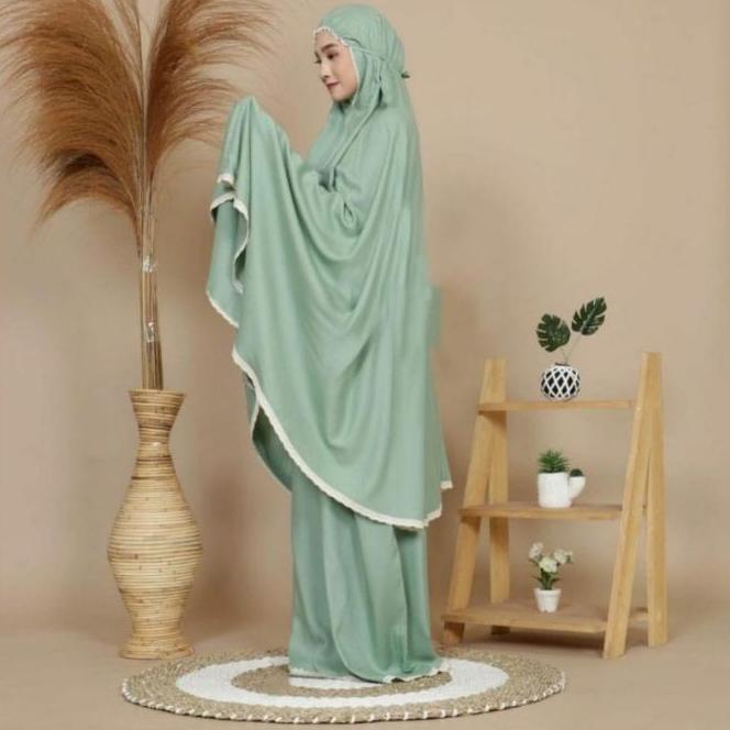 Mukenah Dewasa 2in1 Resleting Souvenir Haji & Umroh Katun Polos Renda Bali Jumbo Panjang Variasi muk