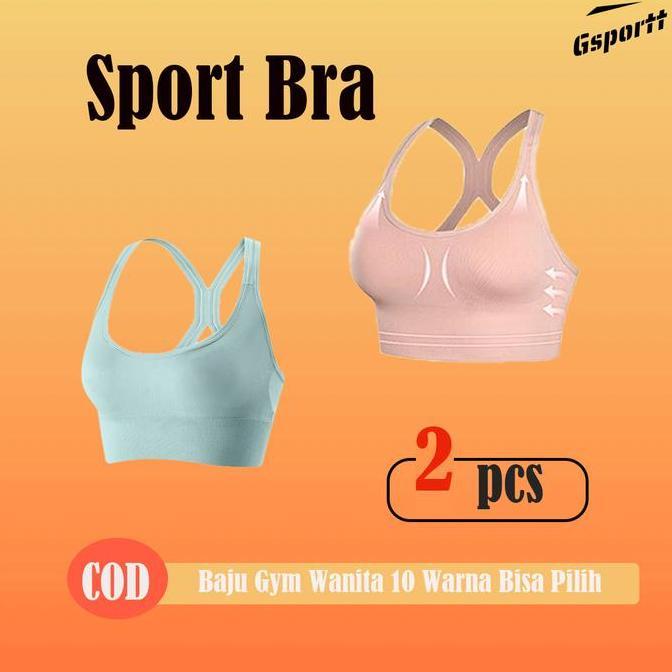 Lansungkirim- 2Pcs Sport Bra Tanpa Kawat Sport Bh Gym Bra Wireless Sport Bra Olahraga Baju Fitness W