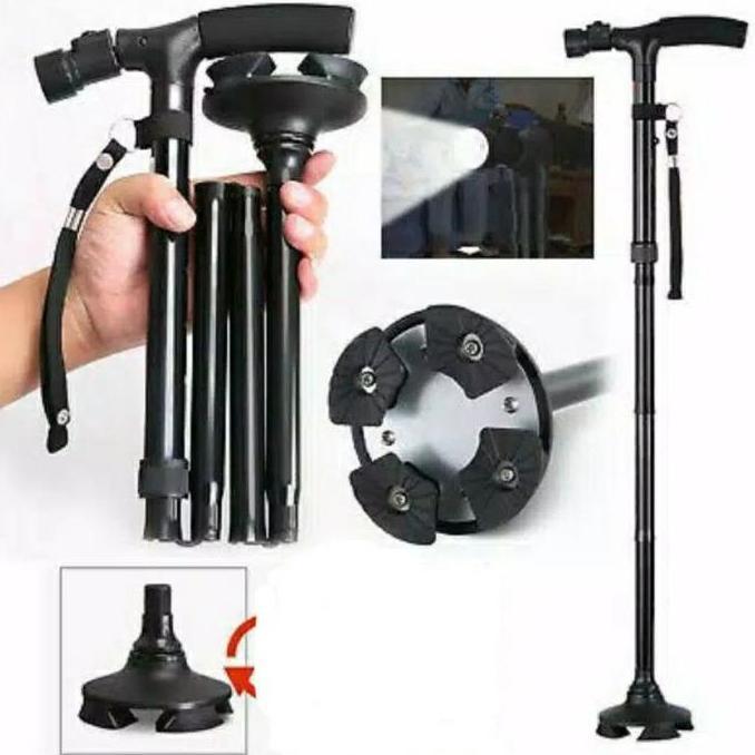 Tongkat Lipat Senter/ Tongkat Alat Bantu Jalan Lansia/ Tongkat Lipat Kaki 4 terlaris