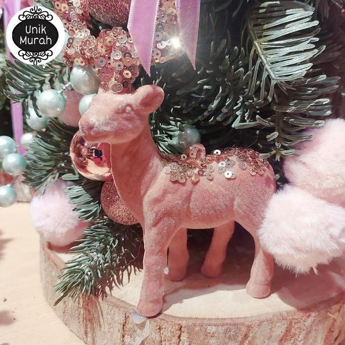 * HIASAN NATAL - ORNAMENT GANTUNG - PINK PAYET REINDEER 1S //