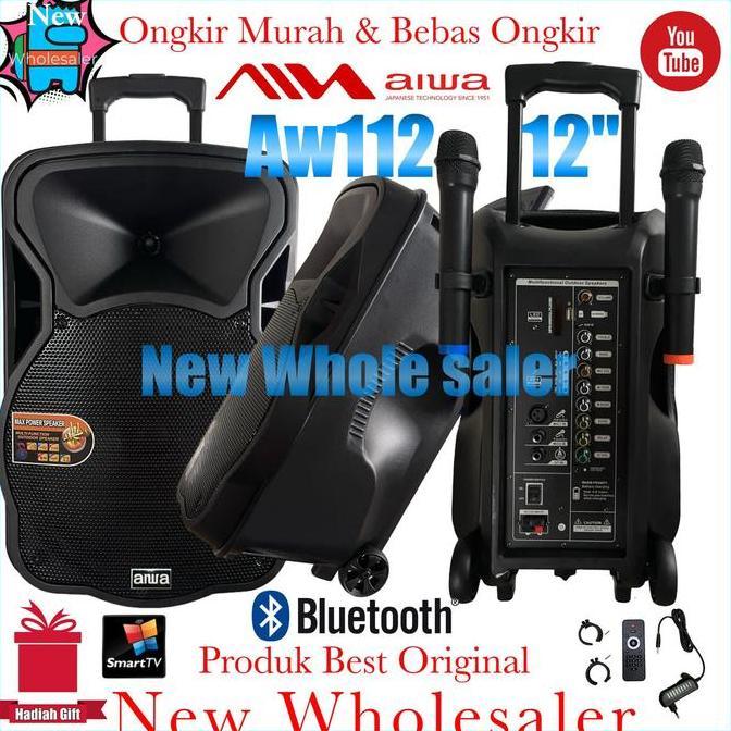 Speaker aktif Salon 12 inch Aiwa Mega Bass wireless microphone Karaoke terlaris