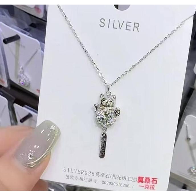 Gasajasii- Liontin Perak 925 Transparan, Kalung Kail Ikan Wanita, Rantai Klavikula Perak Sterling