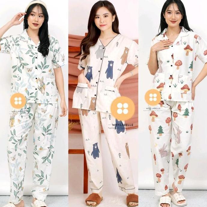 baju tidur wanita/piyama wanita katun celana panjang