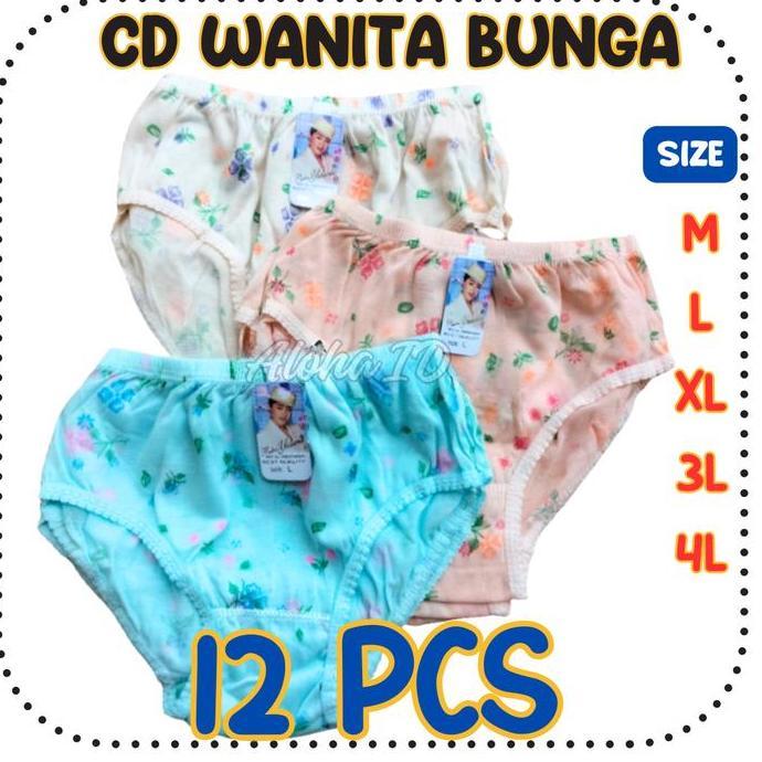 12 Pcs CD Celana Dalam Wanita Dewasa Putri Yuliana Motif Bunga Grosir Aloha ID