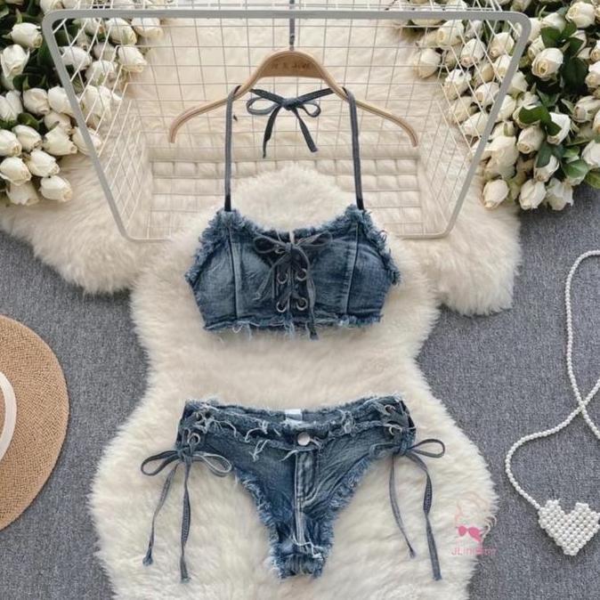 y Lingerie Bra set bikini halter Jeans