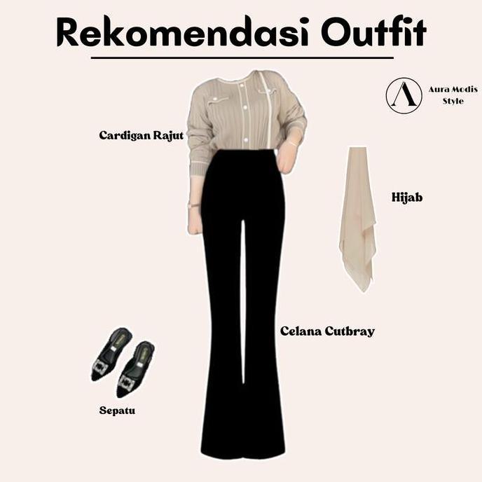Ginfinik- One Set Hijab Ootd ( Cardigan Crop Rajut + Celana Cutbray + Hijab Paris ) Am138N Cantik Wa