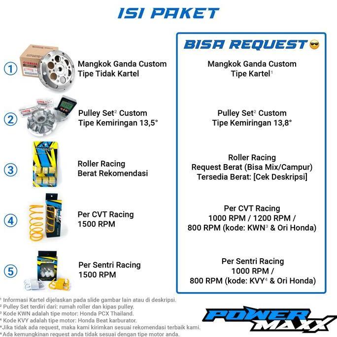 PAKET EXTRA FULL UPGRADE KIRIAN CVT mio j m3 smile soul z s gear gt 115 125 karburator karbu fi raci