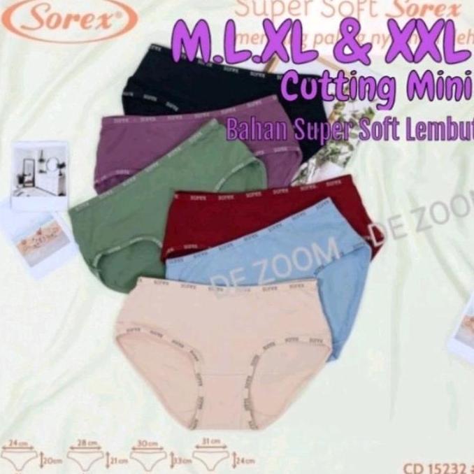 Celana Dalam Wanita Sorex 15232 Bahan Spandex Super Soft Lembut Melar Model pinggang Polos Nyaman De