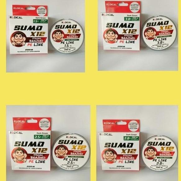 Senar pancing braid PE line Sumo X12 200m hijau senar PE 200m senar joran Reel