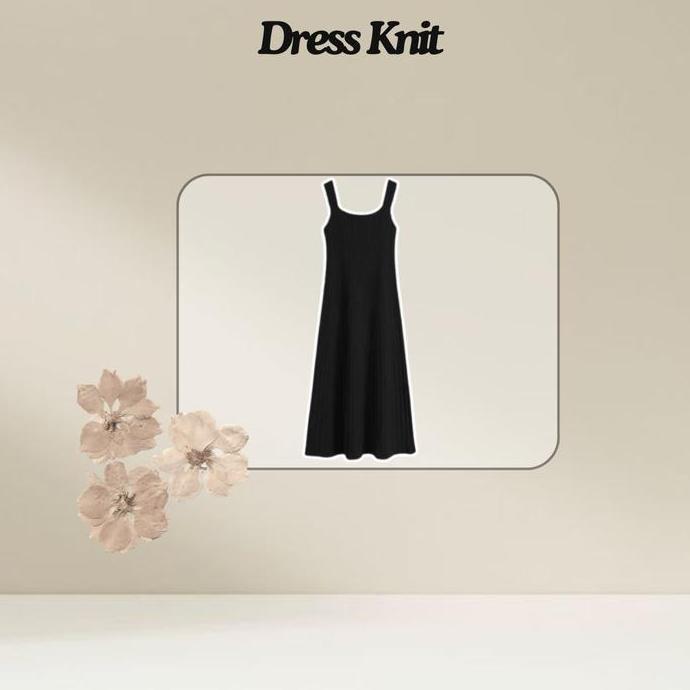 Ginfinik- One Set Dress (Atasan Rajut+Dress)  Ootd Outfit Korean Style Sln22 Baju Crop Hitam Outer