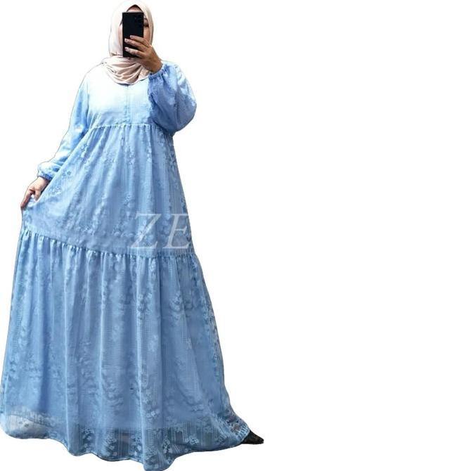 Danita Dress Brukat Jumbo by Zeba LD120 Gamis Bruklat Busui Full Furing Kaos Super Manset Karet Tali