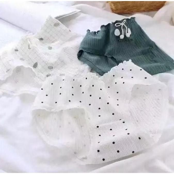 Promo 3, 6 pcs celana dalam wanita import cd katun lembut motif renda size M.L.XL.XXL