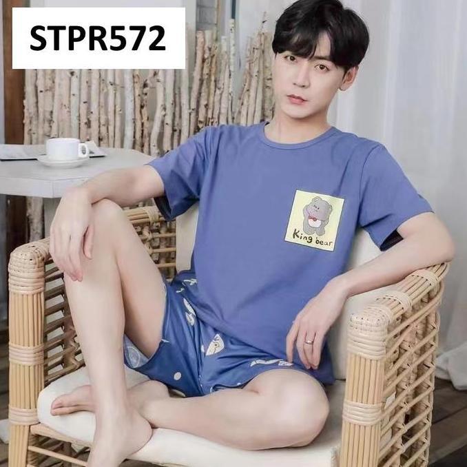 Baju Pria Setelan Lengan Pendek Celana Pendek untuk Santai dan Tidur