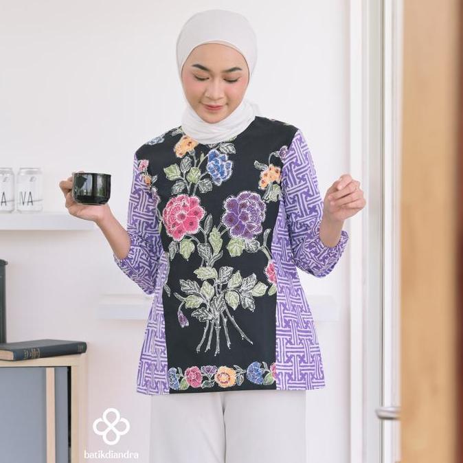 Batik Blouse Harini Ungu - batik kerja wanita atasan blouse batik seragam batik modern batik hijab b