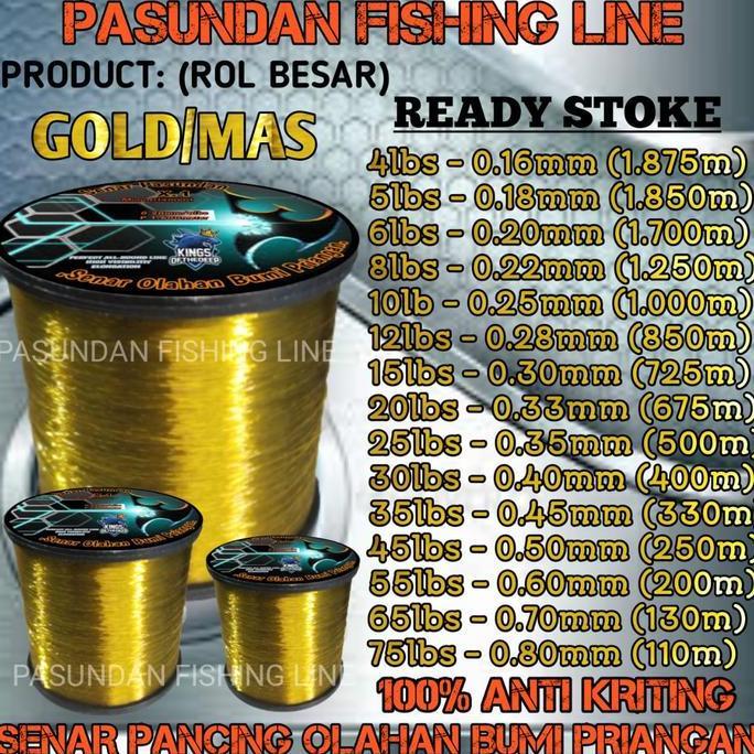PASUNDAN FISHING LINE WARNA GOLD/MAS (ROL BESAR) BENANG TALI SENAR PANCING OLAHANSIAP PAKAI ANTI KRI