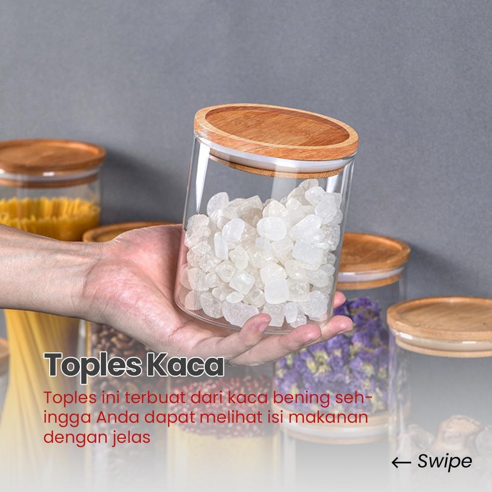 Toples Kue Kering Kaca Tutup Kayu Kedap Udara Toples Kaca Estetik