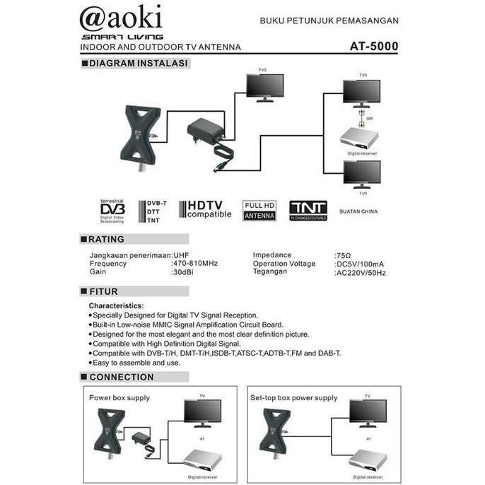 Allthebest- Antena Aoki At-5000/ h Antena TV Digital Analog Antena Luar /