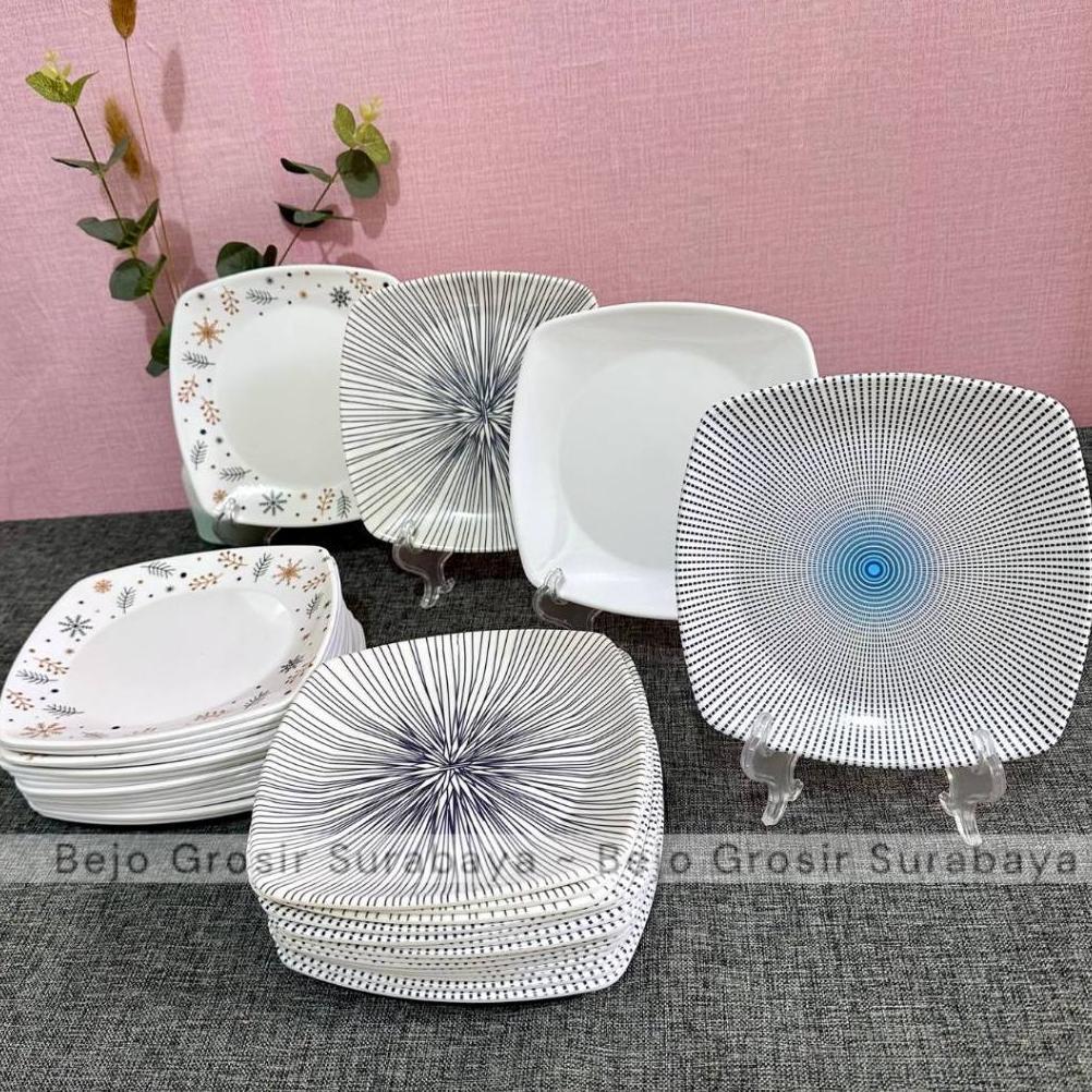 Piring Melamin Saji 7/8/9 inch Tebal - Piring Segi - Piring Kue - Piring Saji Prasmanan