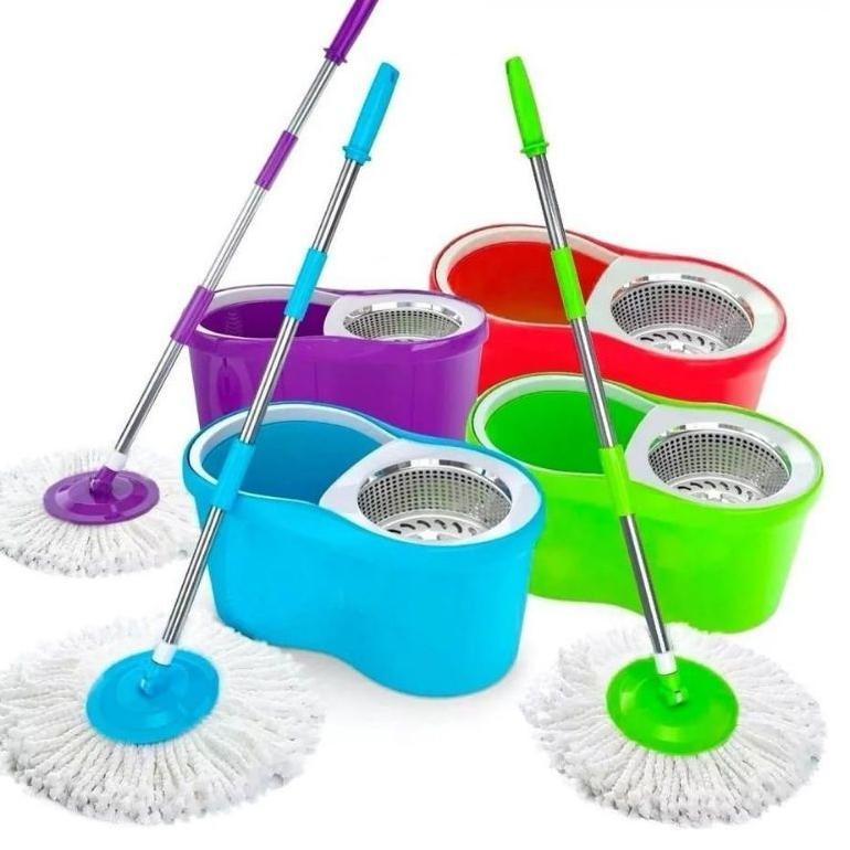 Alat Pel Spin Mop Putar Otomatis / Pel Mop Putaran Stainless Plastik/Rotary Mop Alat Pel Set Ember