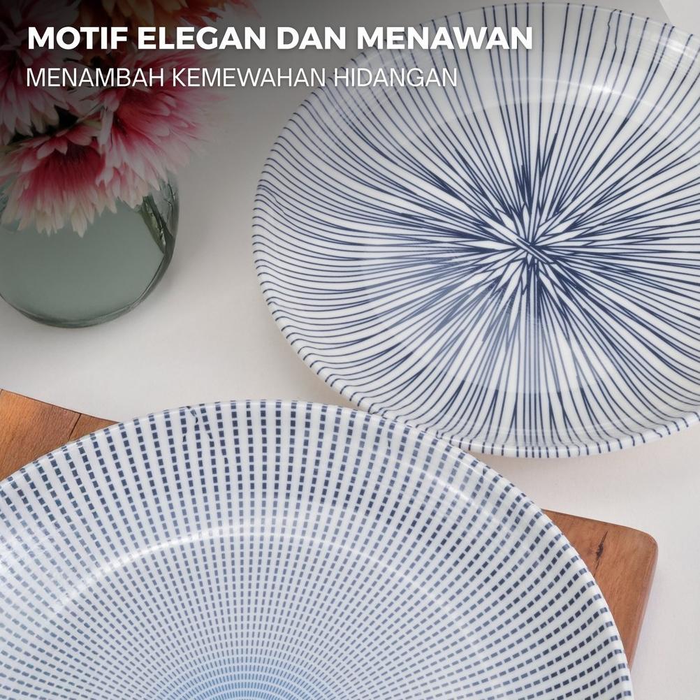 Piring Melamin Saji Motif Garis Mewah Piring Bulat Kue Tahan Panas Tebal